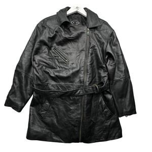 Tannery West Belted Motorcycle Leather Coat Jacket Womens Medium Quilted Lined